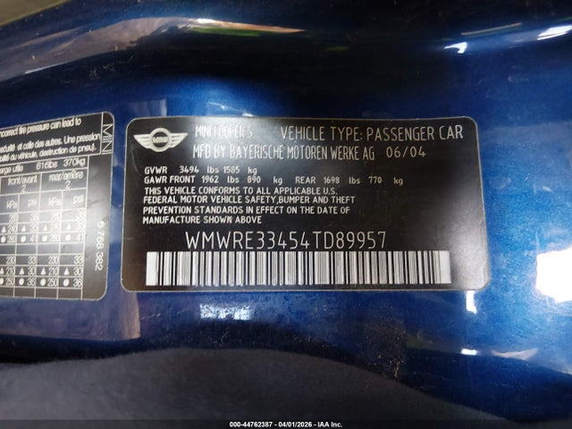 2004 MINI COOPER S WMWRE33454TD89957 Photo 8