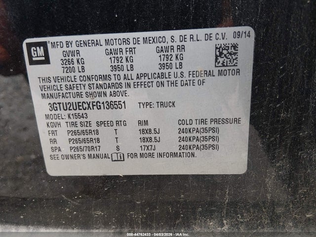 3GTU2UECXFG136551 GMC Sierra 1500 Sle