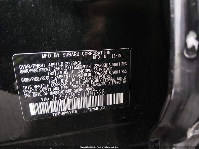 44762455 :رقم المزاد ، JF2SKARC6LH497326 vin ، 2020 Subaru Forester Sport مزاد بيع