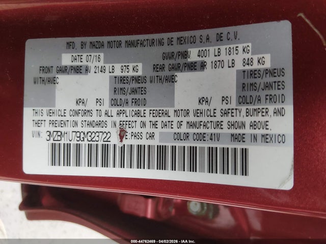 Aukcja sprzedaży 2016 Mazda Mazda3 I Sport, vin: 3MZBM1U79GM323722, numer aukcji: 44762469