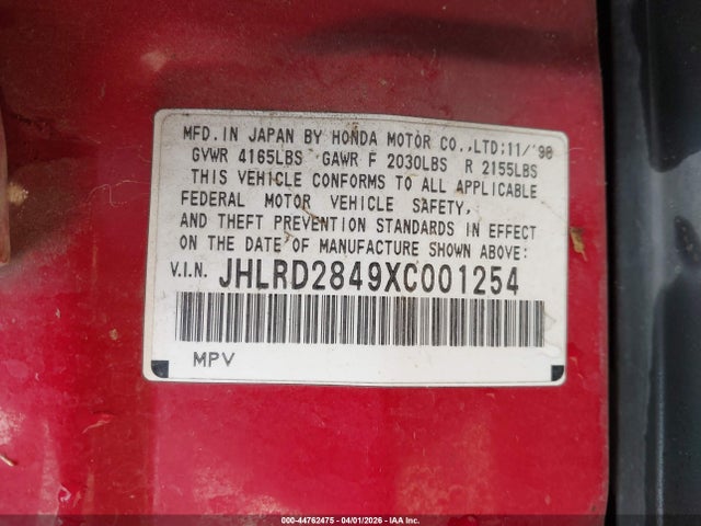 1999 HONDA CR-V JHLRD2849XC001254 Photo 8