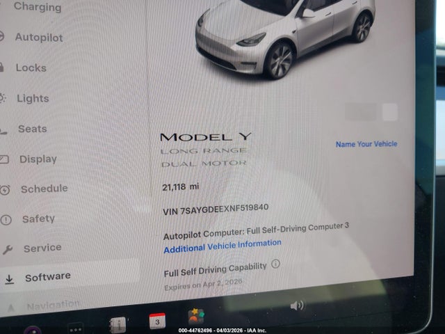 Aukcja sprzedaży 2022 Tesla Model Y Long Range Dual Motor All-wheel Drive, vin: 7SAYGDEEXNF519840, numer aukcji: 44762496