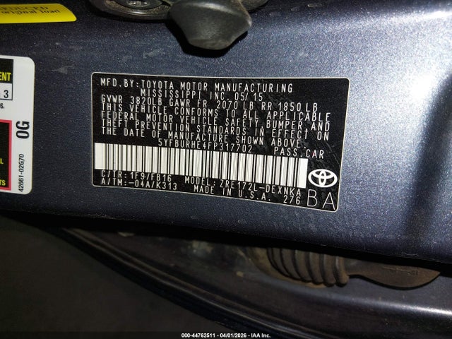 Aukcja sprzedaży 2015 Toyota Corolla Le, vin: 5YFBURHE4FP317702, numer aukcji: 44762511