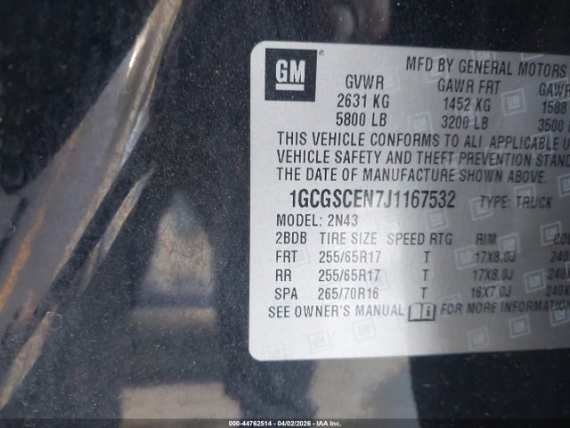 1GCGSCEN7J1167532 Chevrolet Colorado Lt
