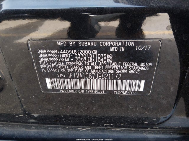 Aukcja sprzedaży 2018 Subaru Wrx Premium, vin: JF1VA1C67J9821172, numer aukcji: 44762515
