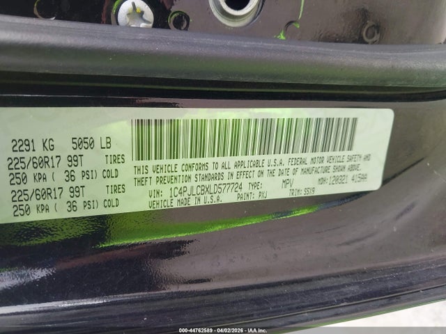 44762589 :رقم المزاد ، 1C4PJLCBXLD577724 vin ، 2020 Jeep Cherokee Latitude Fwd مزاد بيع