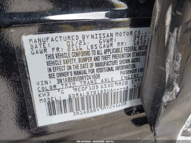 3N1AB8BV9MY241608 Nissan Sentra S Xtronic Cvt