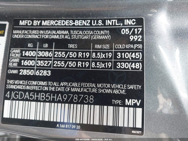 Aukcja sprzedaży 2017 Mercedes-benz Gle 350 4matic, vin: 4JGDA5HB5HA978738, numer aukcji: 44762598