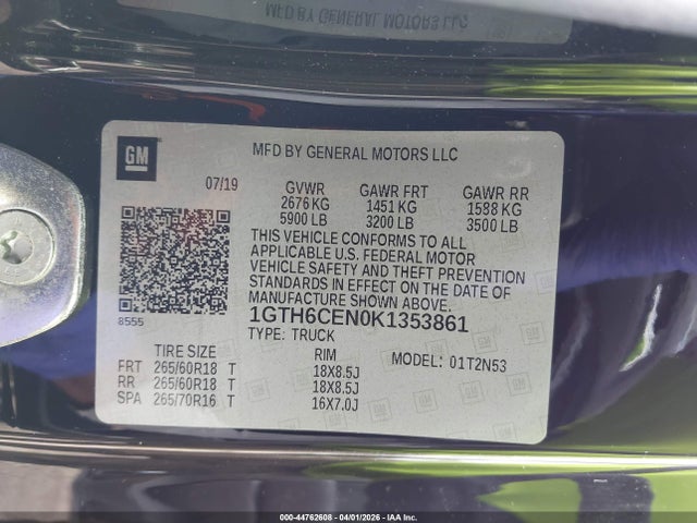 Продаж на аукціоні авто 2019 Gmc Canyon Sle, vin: 1GTH6CEN0K1353861, номер лоту: 44762608