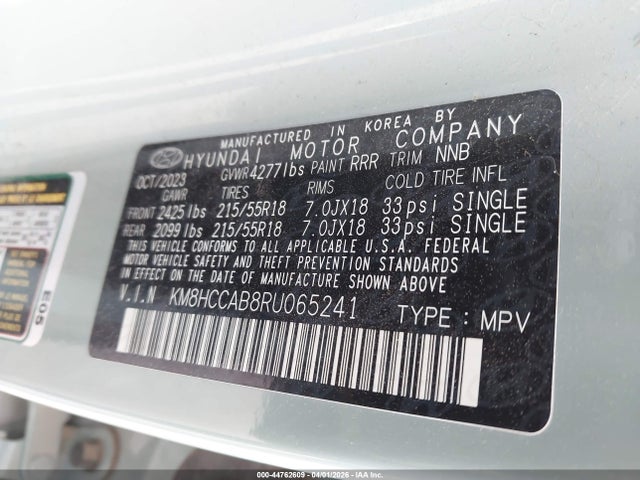 44762609 :رقم المزاد ، KM8HCCAB8RU065241 vin ، 2024 Hyundai Kona Sel مزاد بيع