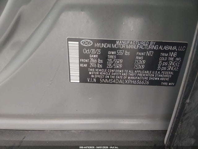 Продаж на аукціоні авто 2023 Hyundai Santa Fe Limited, vin: 5NMS4DALXPH636626, номер лоту: 44762628