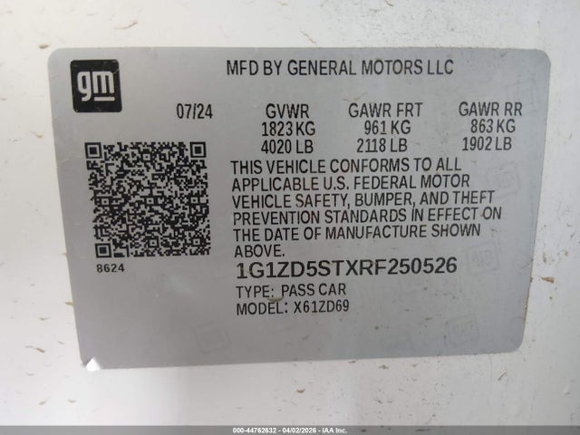 1G1ZD5STXRF250526 Chevrolet Malibu Fwd 1lt