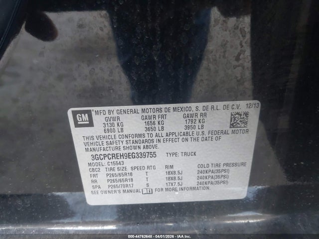 3GCPCREH9EG339755 Chevrolet Silverado 1500 1lt