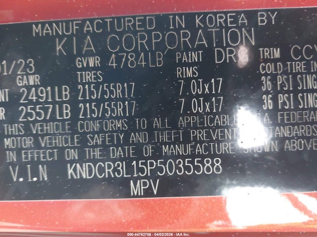 KNDCR3L15P5035588 KIA Niro Ev Wind