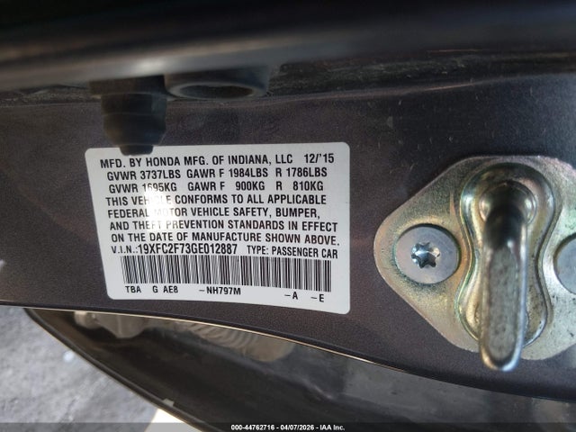 Honda CIVIC EX 2016 19XFC2F73GE012887 Image 9