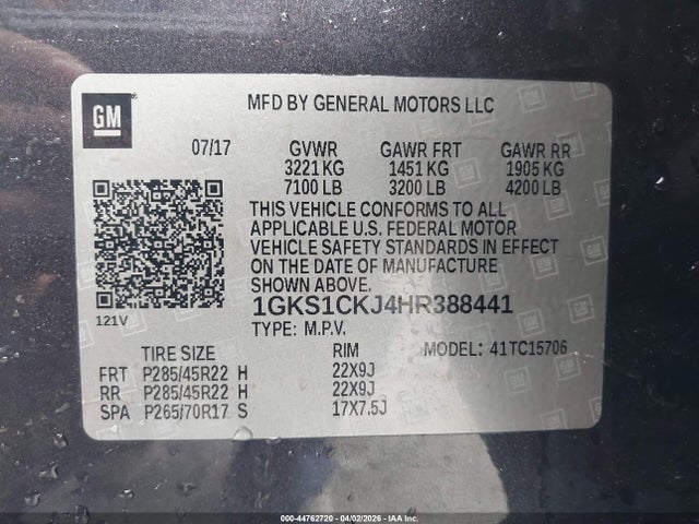 Aukcja sprzedaży 2017 Gmc Yukon Denali, vin: 1GKS1CKJ4HR388441, numer aukcji: 44762720