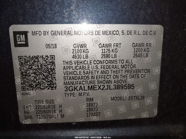 Aukcja sprzedaży 2018 Gmc Terrain Sle, vin: 3GKALMEX2JL389595, numer aukcji: 44762745