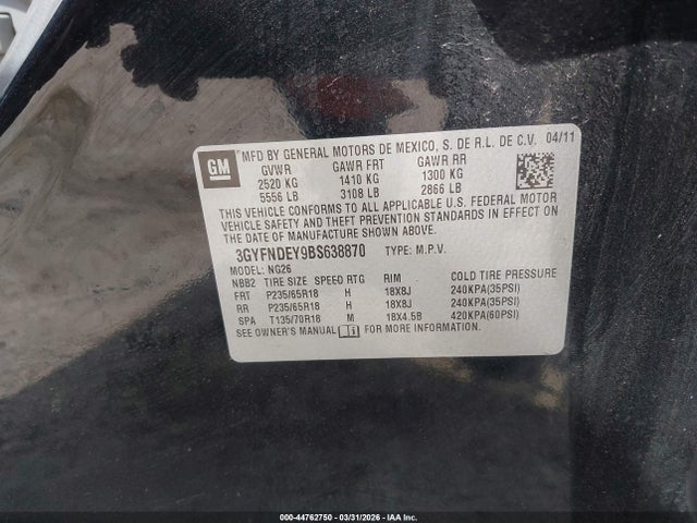 2011 CADILLAC SRX 3GYFNDEY9BS638870 Photo 8