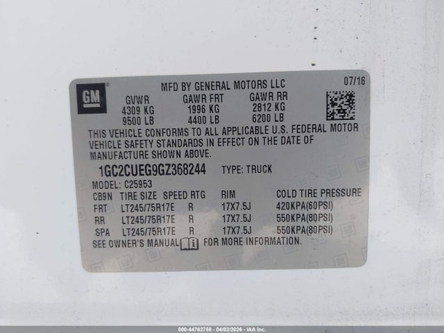 1GC2CUEG9GZ368244 Chevrolet Silverado 2500hd Wt