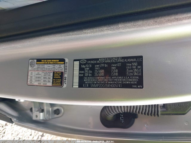 Aukcja sprzedaży 2024 Hyundai Santa Fe Hybrid Sel, vin: 5NMP2DG15RH005741, numer aukcji: 44762780