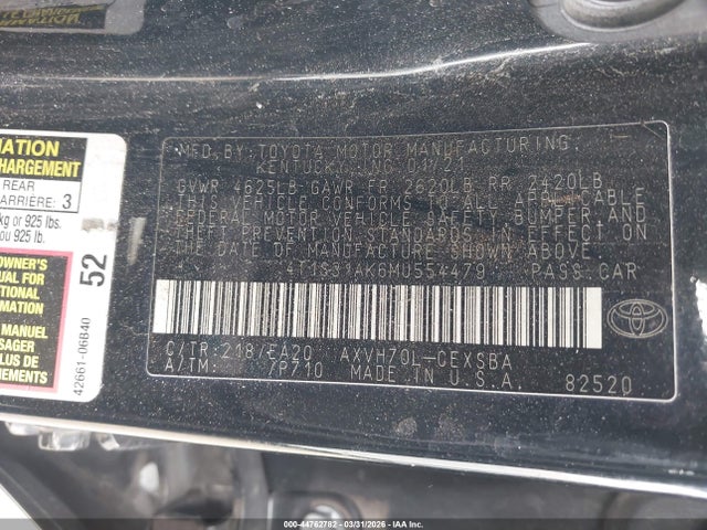 4T1S31AK6MU554479 Toyota Camry Se Hybrid