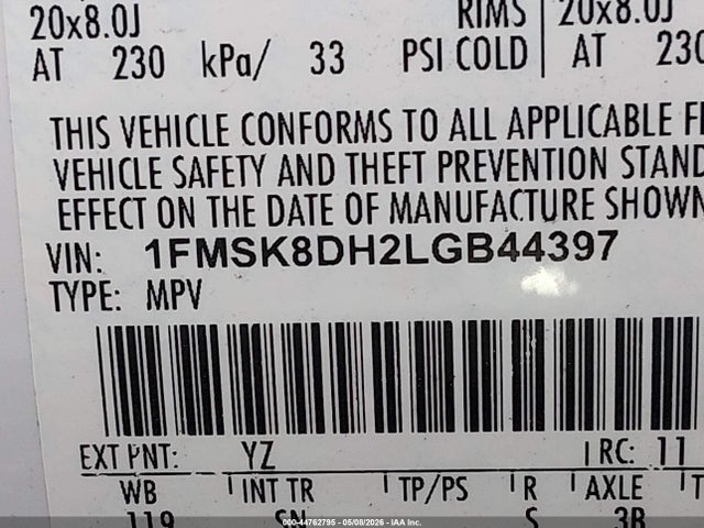 2020 Ford Explorer Xlt მანქანა იყიდება აუქციონზე, vin: 1FMSK8DH2LGB44397, აუქციონის ნომერი: 44762795