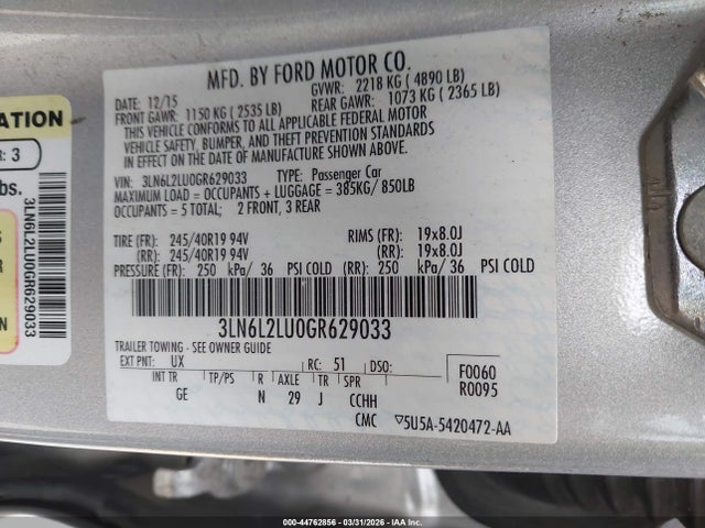 2016 LINCOLN MKZ HYBRID 3LN6L2LU0GR629033 Photo 8
