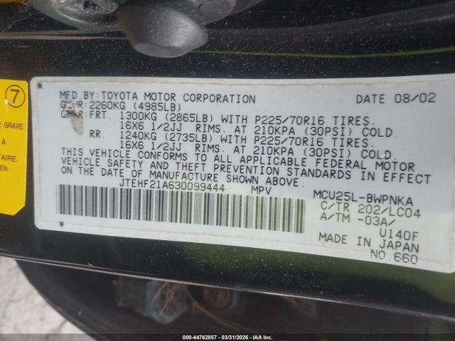 2003 TOYOTA HIGHLANDER JTEHF21A630099444 Photo 8