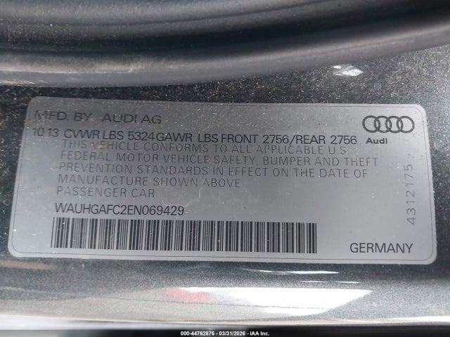 44762876 :رقم المزاد ، WAUHGAFC2EN069429 vin ، 2014 Audi A6 3.0t Premium Plus مزاد بيع