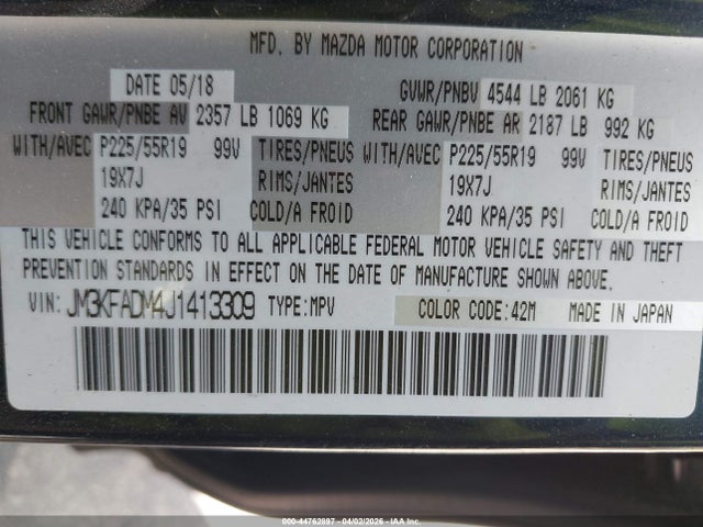 Aukcja sprzedaży 2018 Mazda Cx-5 Grand Touring, vin: JM3KFADM4J1413309, numer aukcji: 44762897