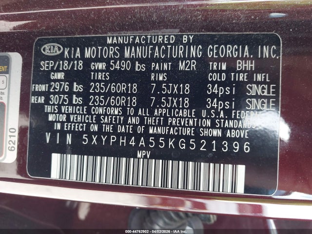 2019 KIA SORENTO 5XYPH4A55KG521396 Photo 8