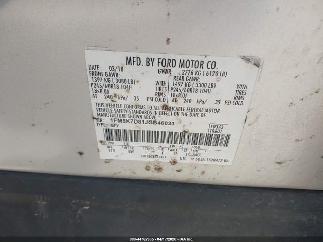 Ford EXPLORER XLT 2018 1FM5K7D81JGB46033 Image 9
