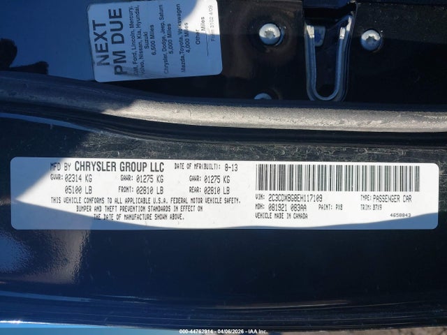 44762914 :رقم المزاد ، 2C3CDXBG8EH117109 vin ، 2014 Dodge Charger Se مزاد بيع