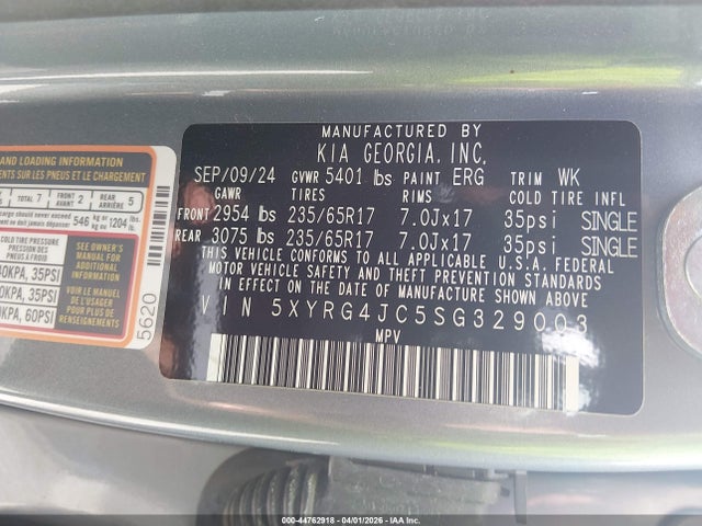 Продажа на аукционе авто 2025 Kia Sorento Lx, vin: 5XYRG4JC5SG329003, номер лота: 44762918
