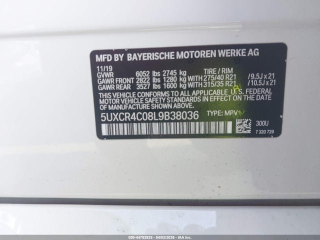 2020 Bmw X5 Sdrive40i მანქანა იყიდება აუქციონზე, vin: 5UXCR4C08L9B38036, აუქციონის ნომერი: 44762925