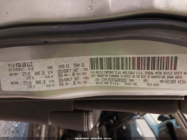 Aukcja sprzedaży 2016 Jeep Cherokee Latitude, vin: 1C4PJMCB7GW283522, numer aukcji: 44762937