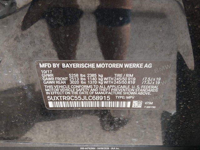 44762964 :رقم المزاد ، 5UXTR9C55JLC68915 vin ، 2018 Bmw X3 Xdrive30i مزاد بيع