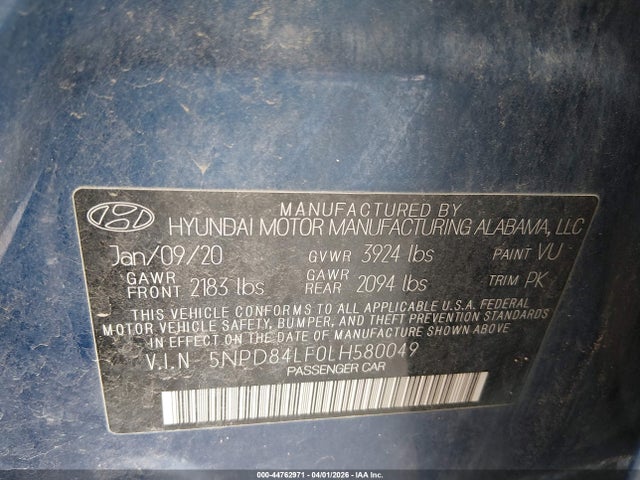 5NPD84LF0LH580049 Hyundai ELANTRA SEL