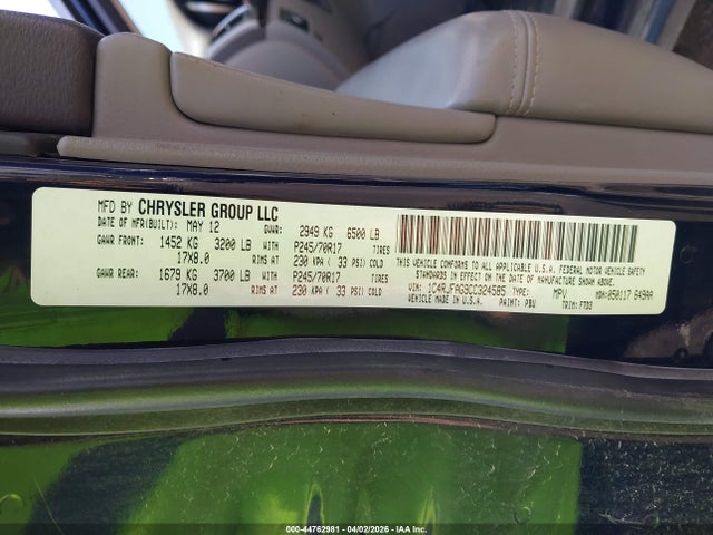 44762981 :رقم المزاد ، 1C4RJFAG9CC324585 vin ، 2012 Jeep Grand Cherokee Laredo مزاد بيع