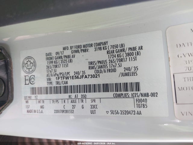 Aukcja sprzedaży 2018 Ford F-150 Xlt, vin: 1FTFW1E56JFA73021, numer aukcji: 44762992
