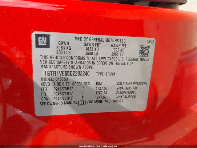 Aukcja sprzedaży 2012 Gmc Sierra 1500 Sle, vin: 1GTR1VE05CZ283246, numer aukcji: 44762998