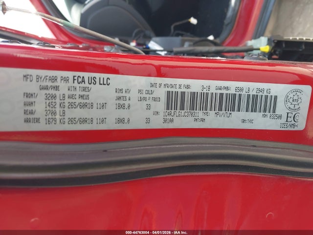 Продажа на аукционе авто 2018 Jeep Grand Cherokee Trailhawk, vin: 1C4RJFLG1JC370311, номер лота: 44763004