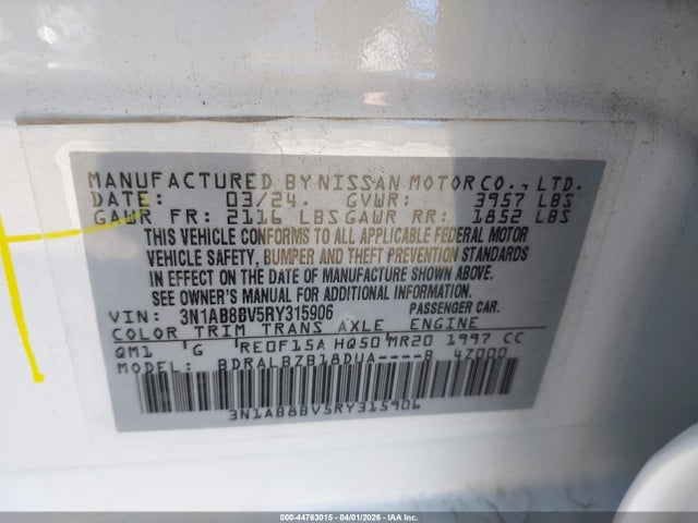 Nissan Sentra S Xtronic Cvt 2024 3N1AB8BV5RY315906 Image 9
