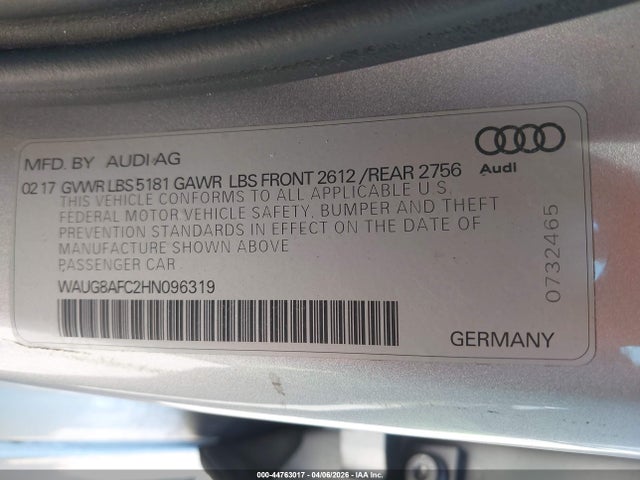 Aukcja sprzedaży 2017 Audi A6 2.0t Premium, vin: WAUG8AFC2HN096319, numer aukcji: 44763017
