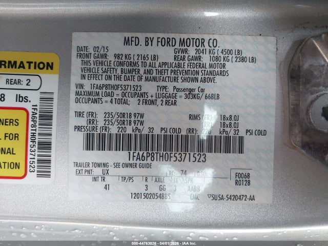 Aukcja sprzedaży 2015 Ford Mustang Ecoboost, vin: 1FA6P8TH0F5371523, numer aukcji: 44763026