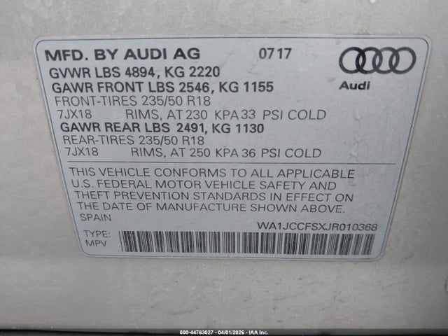 2018 AUDI Q3 WA1JCCFSXJR010368 Photo 8