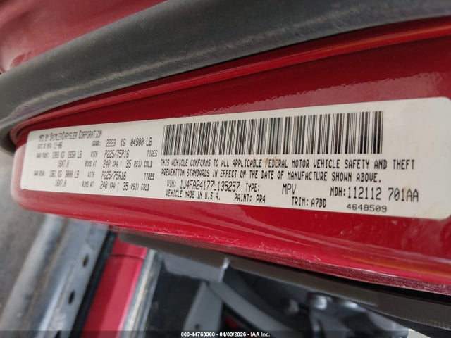 44763060 :رقم المزاد ، 1J4FA24177L135257 vin ، 2007 Jeep Wrangler X مزاد بيع