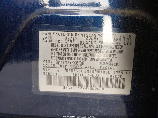 3N1AB7APXHY367088 Nissan SENTRA S