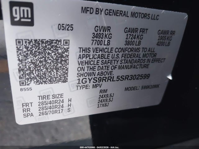 44763066 :رقم المزاد ، 1GYS9RRL5SR302599 vin ، 2025 Cadillac Escalade Esv Sport Platinum مزاد بيع