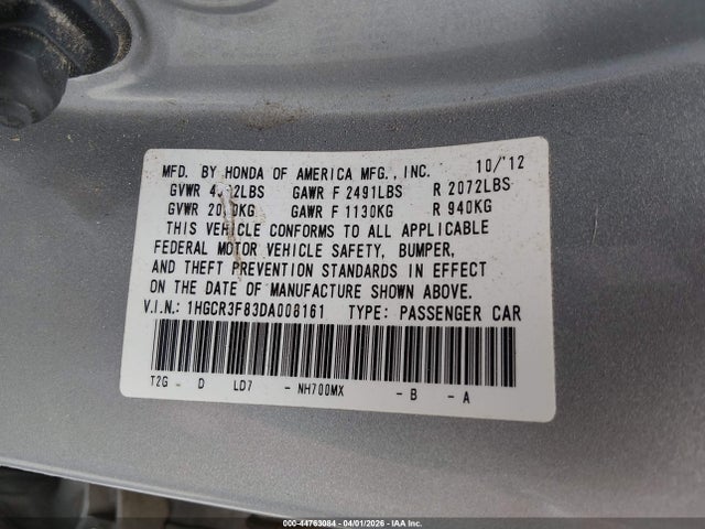 Продаж на аукціоні авто 2013 Honda Accord Ex-l V-6, vin: 1HGCR3F83DA008161, номер лоту: 44763084